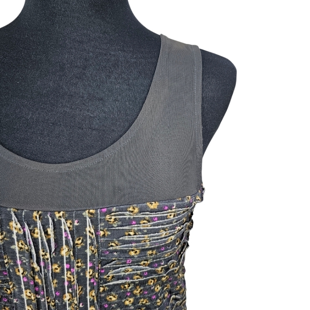 Free People Floral Bodycon Dress Sz Small Black Mini Y2K 00s Textured Grungecore - Picture 10 of 16